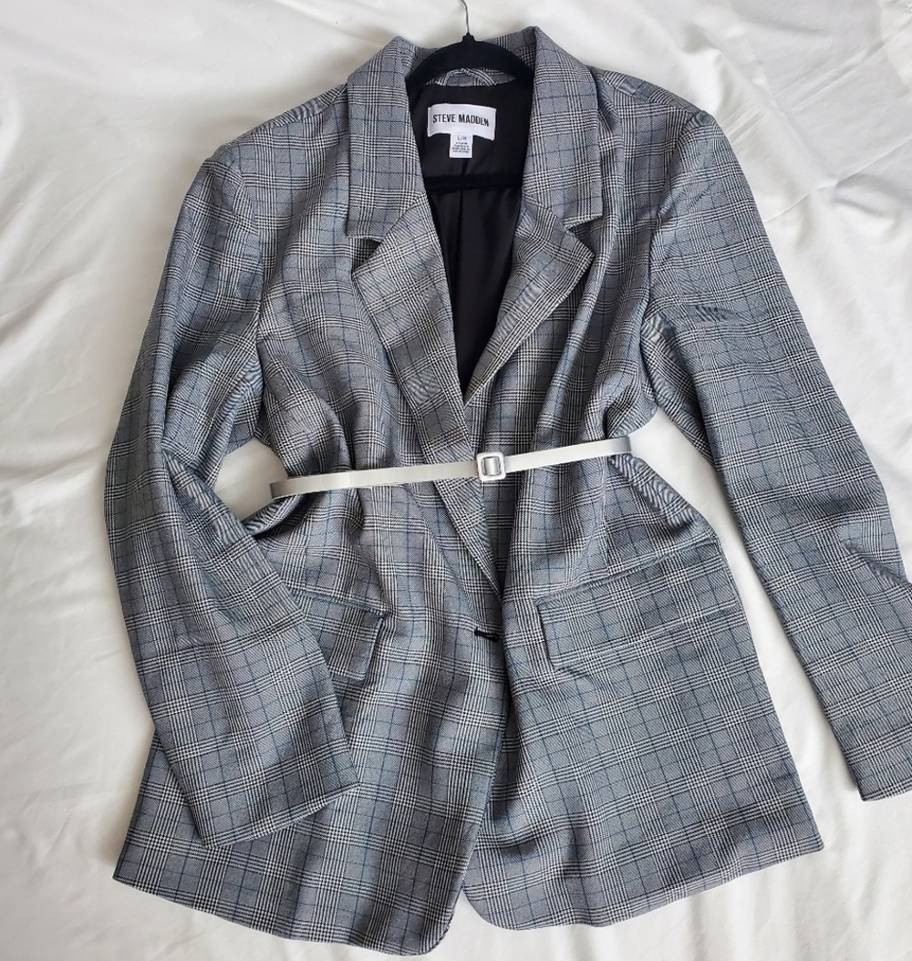 Steve Madden Black & Gray Glen Plaid Blazer